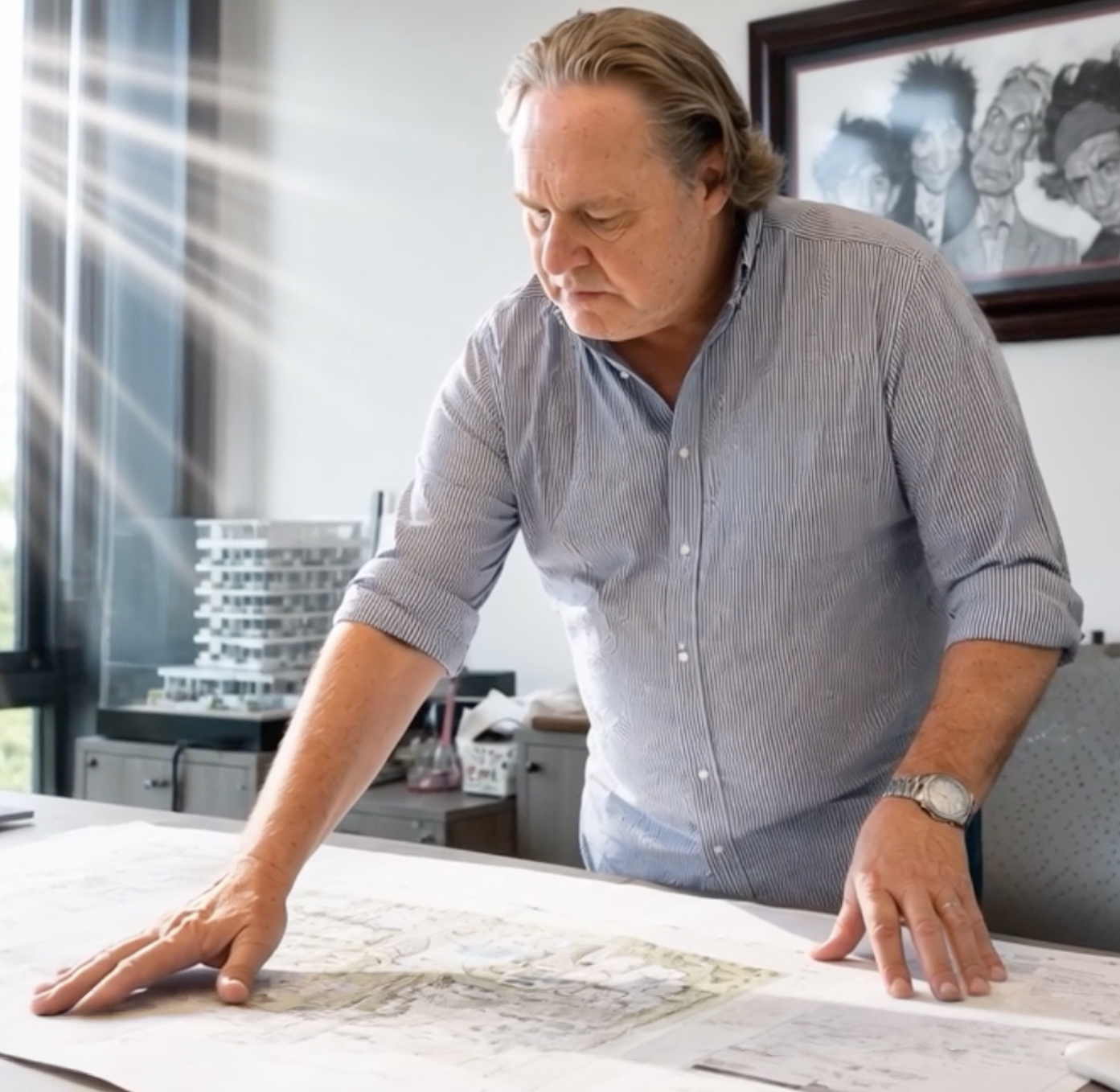 El arquitecto Jokin Luisa Donnay de Kince Arquitectura revisando planos de Isola BLU