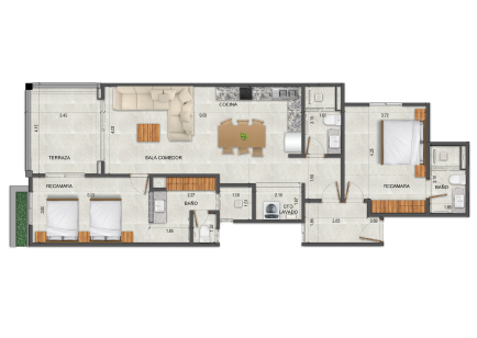Plano arquitectónico de departamento tipo A y A2 de 2 recámaras con sistema Lock-off en Isola BLU